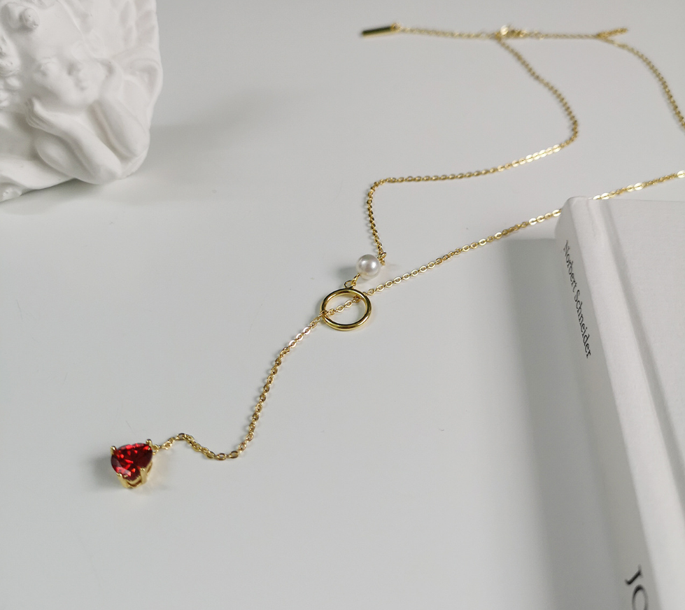 Red heart necklace female clavicle chain