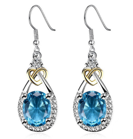 Fine Jewelry S925 Sterling Silver Blue Sapphire Earrings