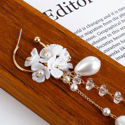 925 Silver Needle Korean Version Flower Pearl Earrings