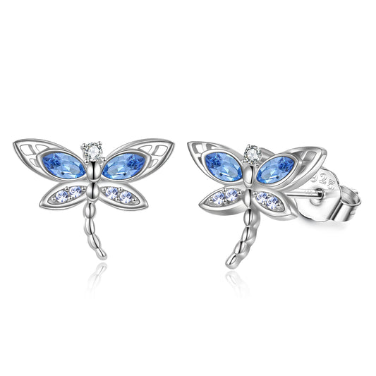 925 Sterling Silver Crystal Dragonfly Stud Earrings