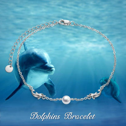 Ocean Theme Anklet Sterling Silver Dolphin Anklets with Pearl for Women Gifts