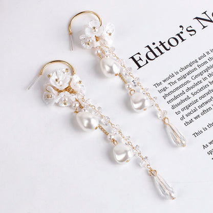 925 Silver Needle Korean Version Flower Pearl Earrings