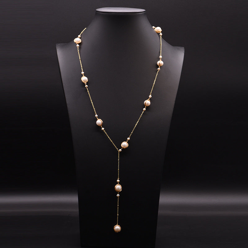 Natural Freshwater Pearl Sweater Chain All-match Special-interest Design