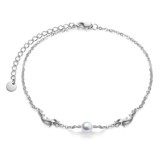 Ocean Theme Anklet Sterling Silver Dolphin Anklets with Pearl for Women Gifts