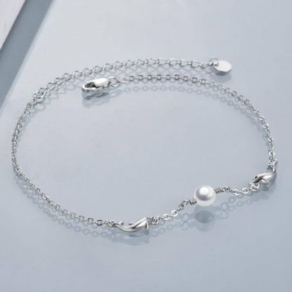 Ocean Theme Anklet Sterling Silver Dolphin Anklets with Pearl for Women Gifts