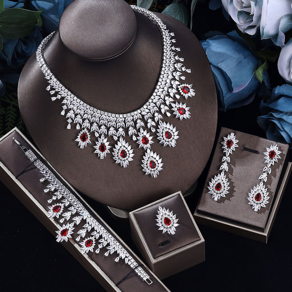 Women's Fashion Vintage Wedding Necklace Earrings Jewelry Set