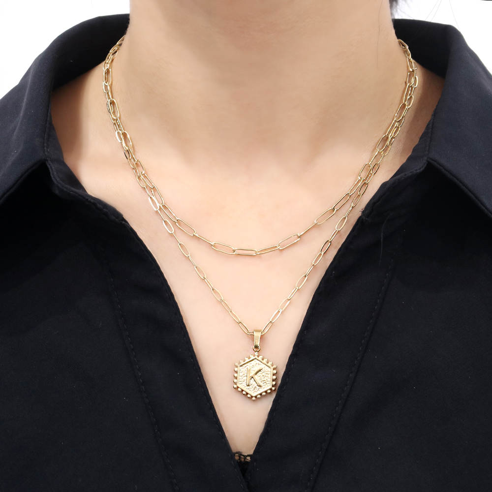 18K gold plated Layered name Initial Necklaces For Women Gold Plated Paperclip Chain Alphabet Necklace Pendant Choker Jewelry