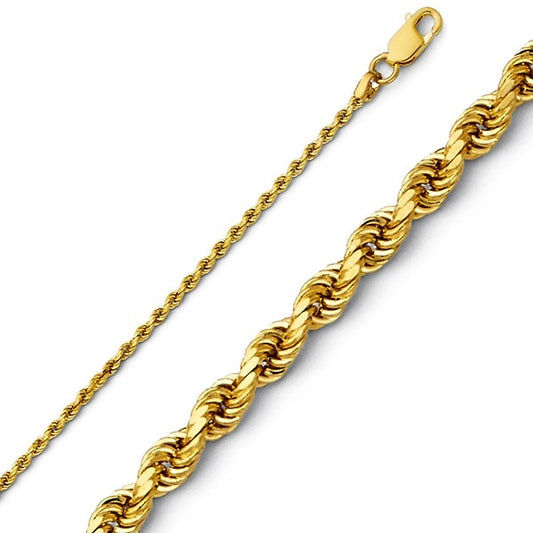 1.5mm 14K Yellow Gold Diamond-Cut Rope Chain Necklace 20 inch