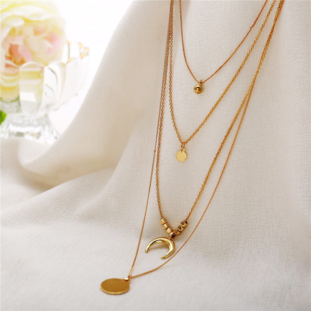 Multi-layer Moon Pendant Necklaces for Women Bohemian Wafer Elegant Necklace