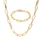 18K Gold Plated paper clip Big Cuban link Necklace and Bracelet Chain set