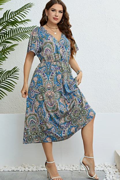 Printed Flutter Sleeve Midi Dress