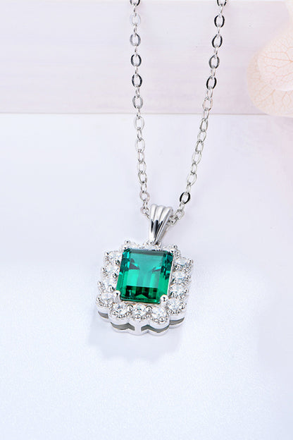 1.5 Carat Lab-Grown Emerald Pendant 925 Sterling Silver Necklace