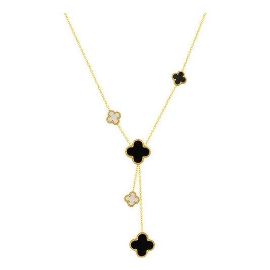 18k gold plated long 4 leaf clover necklace jewelry two color onyx stone stainless steel four leaf clover necklace for women