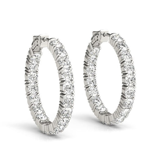 14k White Gold Two Sided Prong Set Diamond Hoop Earrings (3 1/2 cttw)