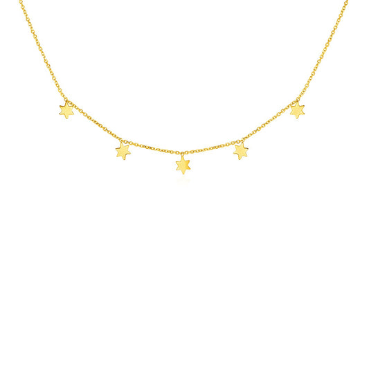 14k Yellow Gold Necklace with Six Pointed Stars