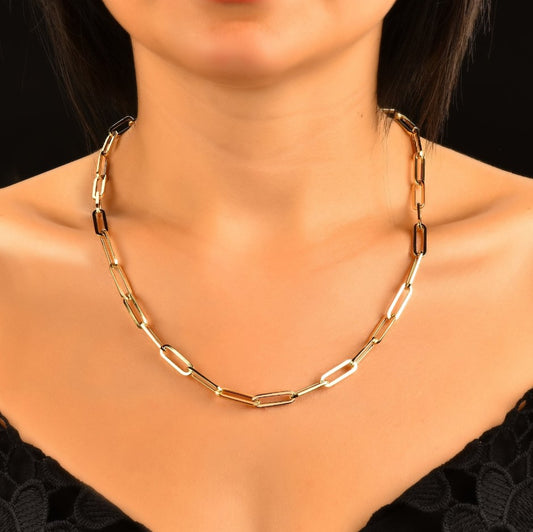 18K Gold Plated paper clip Big Cuban link Necklace and Bracelet Chain set