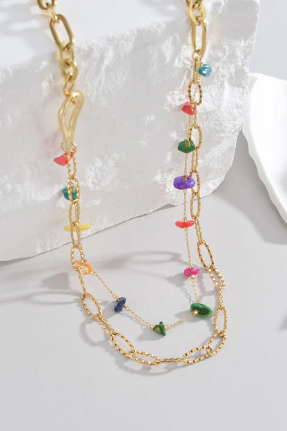 Multicolored Stone Double-Layered Necklace