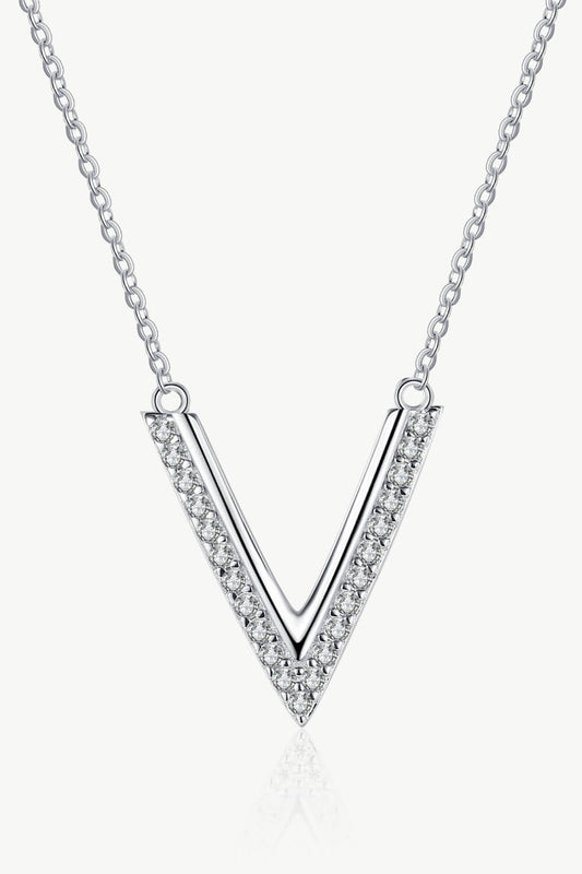 Sterling Silver V Letter Pendant Necklace