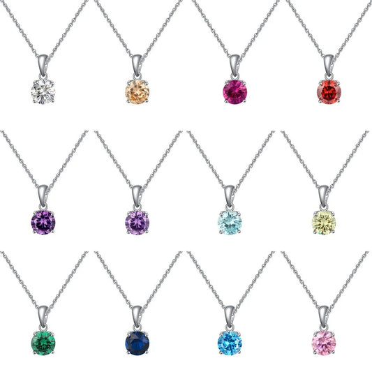 Noori Custom 925 Sterling Silver Women Cubic Zircon Natural Gemstone Charm Birthstone Birth Stone Crystal Pendant Necklace Jewelry