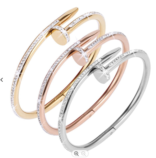 3 piece Classy Nail Bangle with Zircon Accents